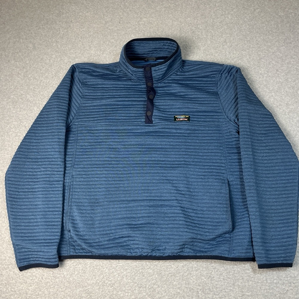 LL Bean Sweatshirt Mens XL Blue Airlight Knit Pullover Polyester Stretch Fitted